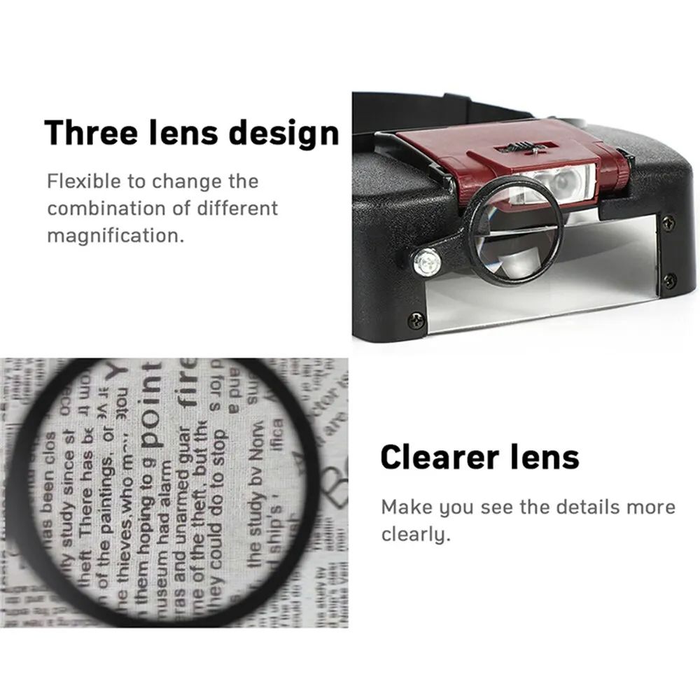 LED Headband Magnifier Glasses Adjustable Optivisor Loupe For Reading Crafts  Repair With Bright Du 4