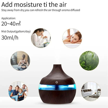 Ultrasonic Wood Grain Humidifier Electric Aroma Air Diffuser Essential Oil Cool Mist Maker For Home 2