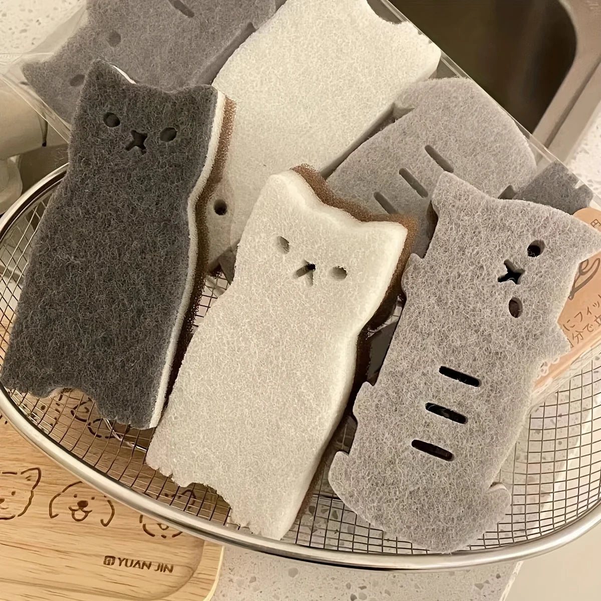 Cute Cat Kitchen Sponge Set Thick  Durable Dishwashing Sponges For Effective Cleaning 1