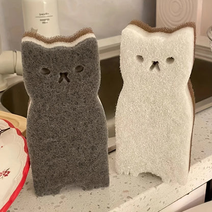 Cute Cat Kitchen Sponge Set Thick  Durable Dishwashing Sponges For Effective Cleaning 2