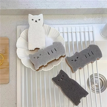 Cute Cat Kitchen Sponge Set Thick  Durable Dishwashing Sponges For Effective Cleaning 3