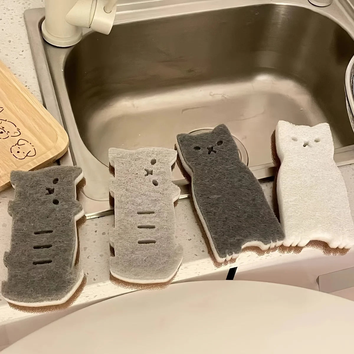 Cute Cat Kitchen Sponge Set Thick  Durable Dishwashing Sponges For Effective Cleaning 4