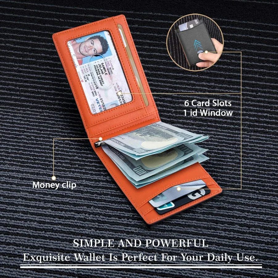 Synthetic Leather Slim Smart Wallet For Men RFID Blocking Credit Card Holder With Money Clip Thin M 2