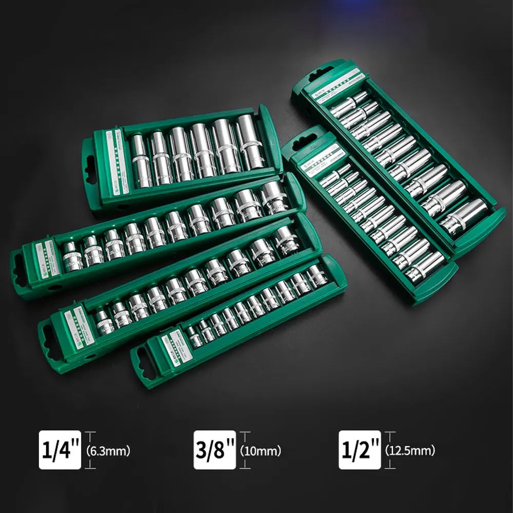 Hex Socket Wrench Head Set for Ratchet – Drive Short & Deep Sockets with Nut Driver, Sleeve Spanner, and Holder