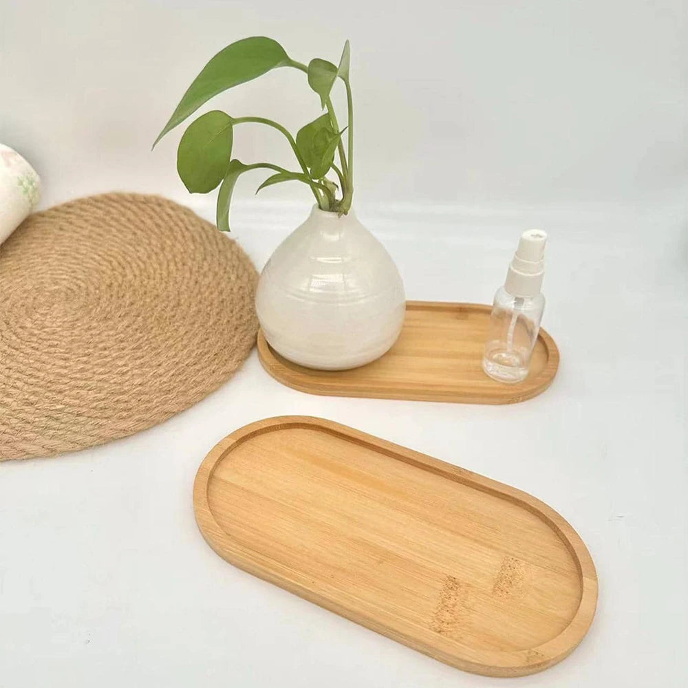 Multi Use Bamboo Tray Set,Wooden Saucer for Flower Pots,Coffee Cups & Kitchen Decor,Eco Friendly Coaster Plate & Cup pad