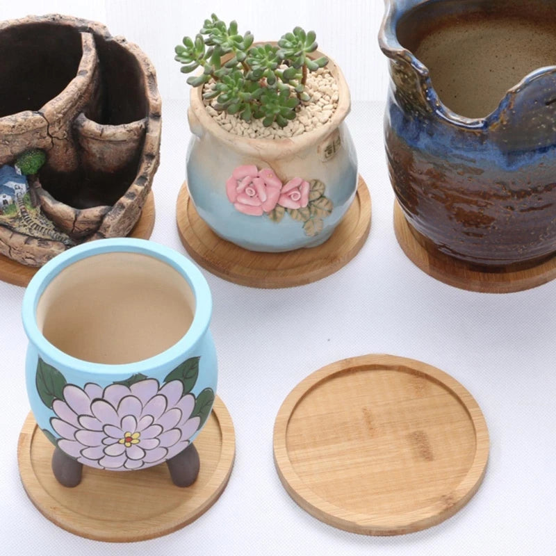 Multi Use Bamboo Tray SetWooden Saucer For Flower PotsCoffee Cups  Kitchen DecorEco Friendly Coaste 2