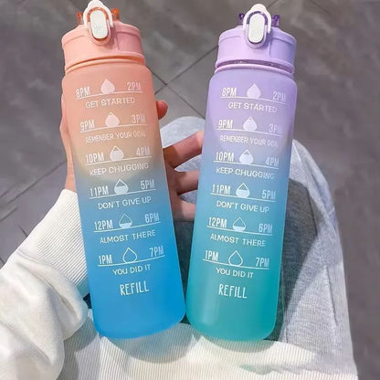 Rainbow Frosted Sports Water Bottle High Temp Resistant Graduated Straw Cup For Gym Hiking Travel   1