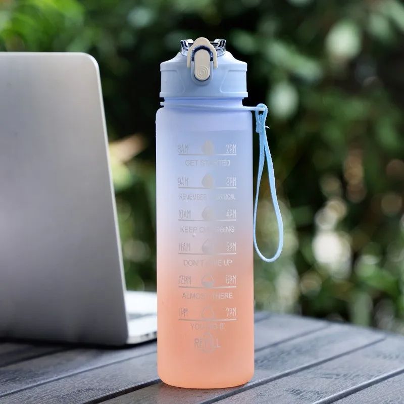 Rainbow Frosted Sports Water Bottle High Temp Resistant Graduated Straw Cup For Gym Hiking Travel   4