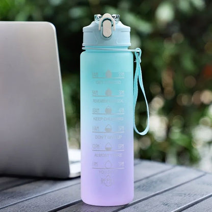 Rainbow Frosted Sports Water Bottle High Temp Resistant Graduated Straw Cup For Gym Hiking Travel   5