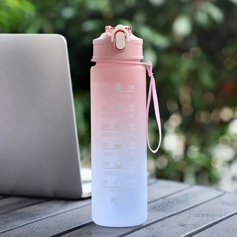 Rainbow Frosted Sports Water Bottle High Temp Resistant Graduated Straw Cup For Gym Hiking Travel   6