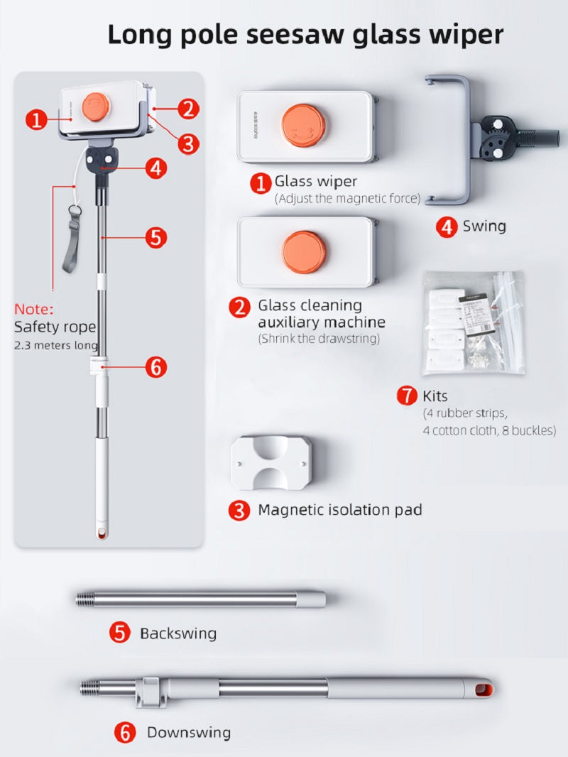 Professional Magnetic Home Window Cleaner Brush Double with Telescopic Rod, Super Strong Magnetic Glass Cleaning Tool