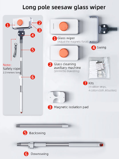 Professional Magnetic Home Window Cleaner Brush Double with Telescopic Rod, Super Strong Magnetic Glass Cleaning Tool