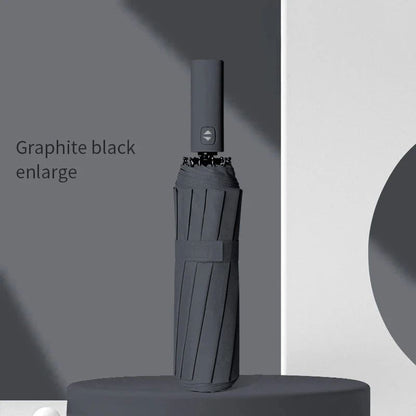 Lightweight Bone Automatic Umbrella, Solid Color, Large Collapsible Sunshade with UV Protection for Rain and Sun