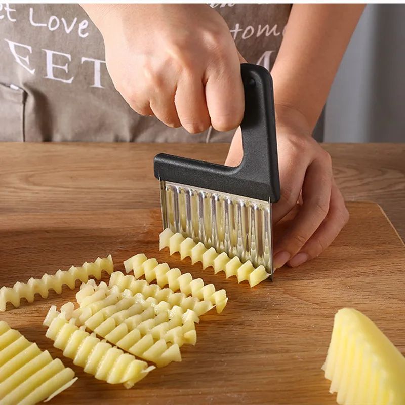 Stainless Steel Potato Chip Slicer – Wavy Crinkle Cutter for French Fries, Vegetables Fruits Dough Chopper Garnishing