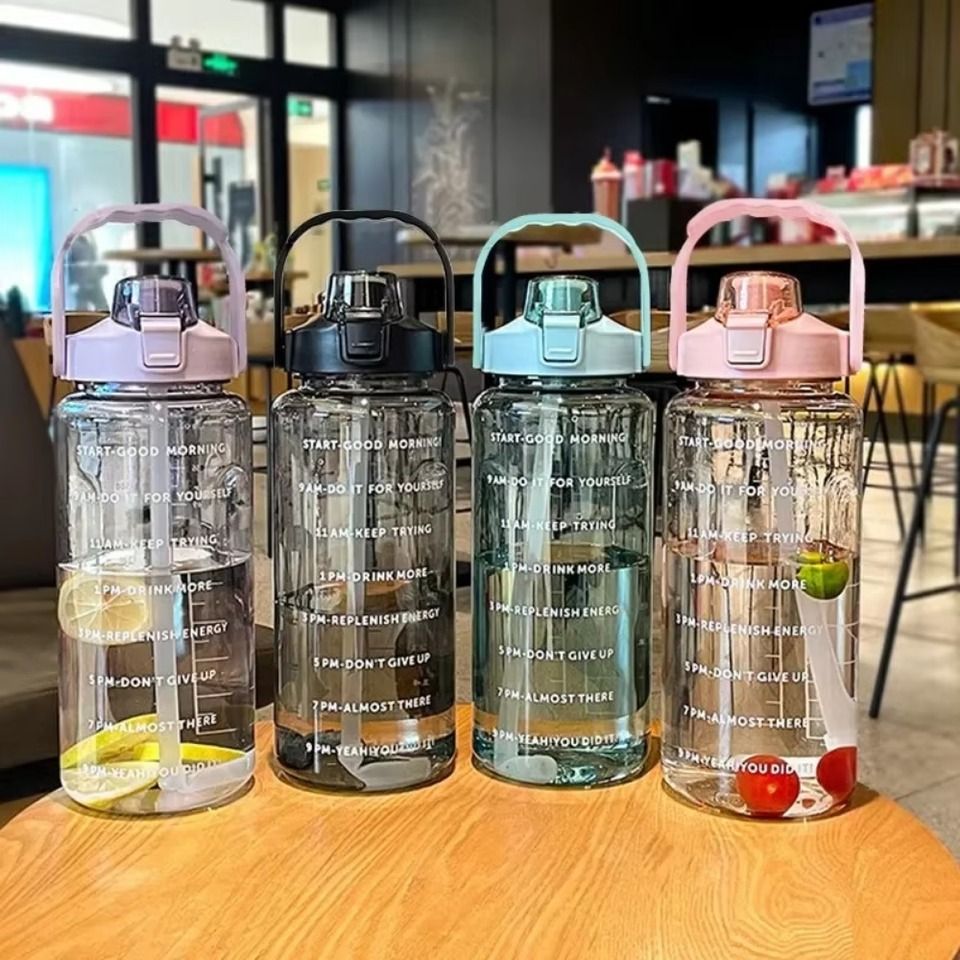HydraTrack 2L Sports Water Bottle  TimeMarked Straw Bottle For Fitness Gym  Outdoor Hydration 2