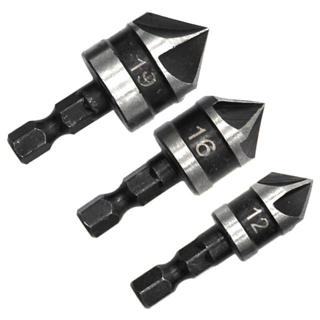ProChamfer 3PC Hex Shank Countersink Drill Bit Set – 90° Chamfer Tool for Clean Woodworking Finishes