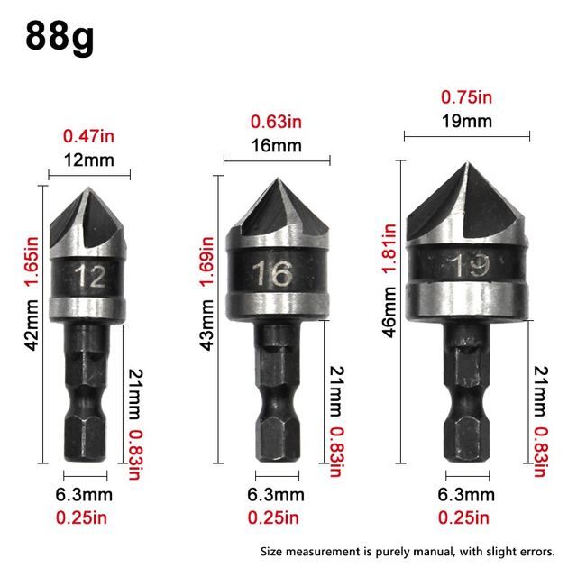 ProChamfer 3PC Hex Shank Countersink Drill Bit Set  90 Chamfer Tool For Clean Woodworking Finishes 2