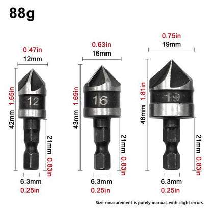 ProChamfer 3PC Hex Shank Countersink Drill Bit Set  90 Chamfer Tool For Clean Woodworking Finishes 2