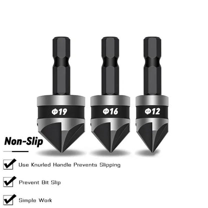 ProChamfer 3PC Hex Shank Countersink Drill Bit Set  90 Chamfer Tool For Clean Woodworking Finishes 3