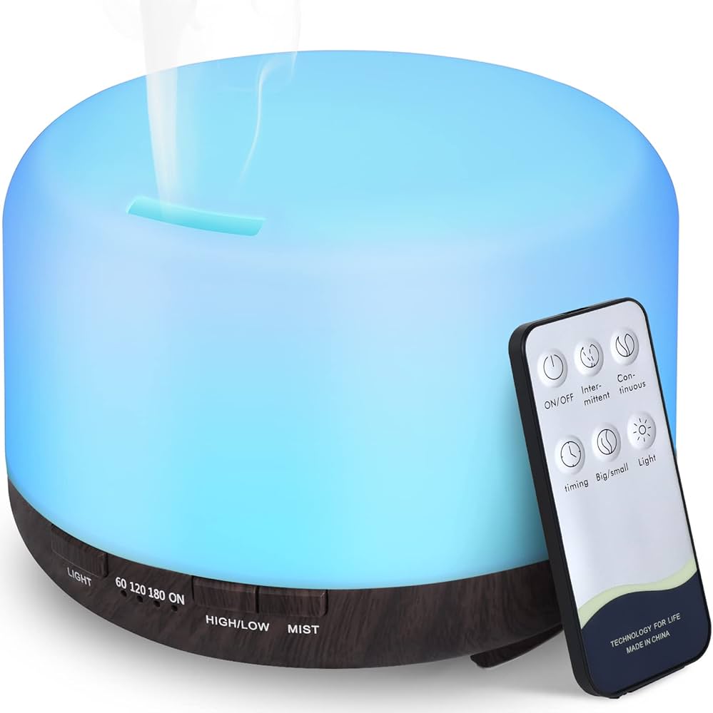ZenGlow 500ML Wood Grain Aroma Diffuser  Ultrasonic Essential Oil Humidifier With Remote  LED Light 5