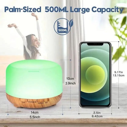 ZenGlow 500ML Wood Grain Aroma Diffuser  Ultrasonic Essential Oil Humidifier With Remote  LED Light 2