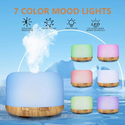 ZenGlow 500ML Wood Grain Aroma Diffuser  Ultrasonic Essential Oil Humidifier With Remote  LED Light 4
