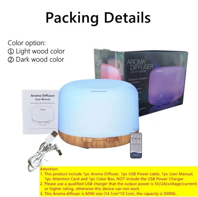 ZenGlow 500ML Wood Grain Aroma Diffuser  Ultrasonic Essential Oil Humidifier With Remote  LED Light 7