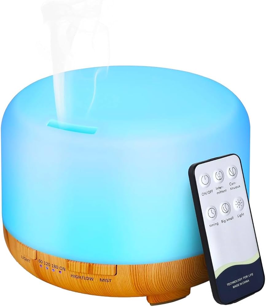 ZenGlow 500ML Wood Grain Aroma Diffuser  Ultrasonic Essential Oil Humidifier With Remote  LED Light 6