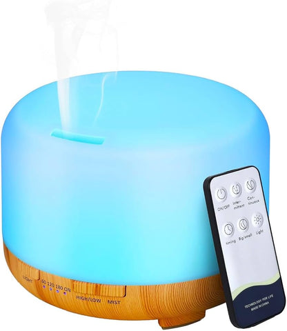 ZenGlow 500ML Wood Grain Aroma Diffuser  Ultrasonic Essential Oil Humidifier With Remote  LED Light 6