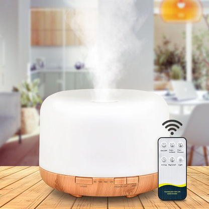 ZenGlow 500ML Wood Grain Aroma Diffuser – Ultrasonic Essential Oil Humidifier with Remote & LED Lights
