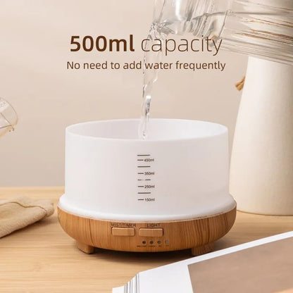 ZenGlow 500ML Wood Grain Aroma Diffuser  Ultrasonic Essential Oil Humidifier With Remote  LED Light 1