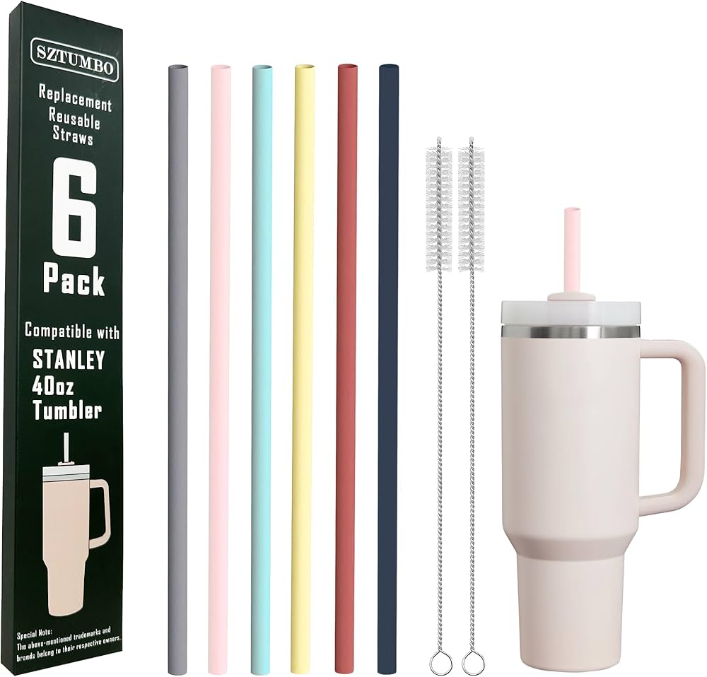 SipFlex 6Pack Silicone Straw Set  Long Reusable Straws With Covers Compatible With Stanley 40oz30oz 2