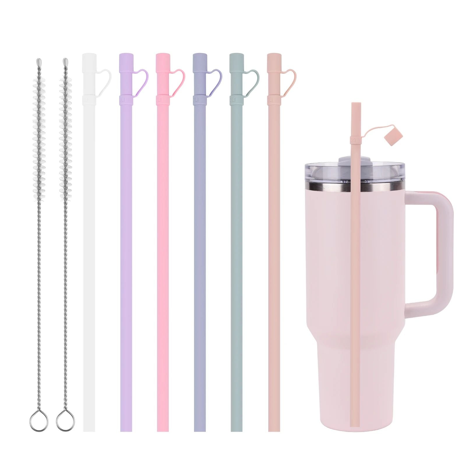 SipFlex 6Pack Silicone Straw Set  Long Reusable Straws With Covers Compatible With Stanley 40oz30oz 3