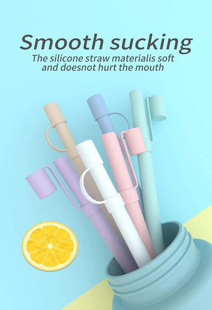 SipFlex 6Pack Silicone Straw Set  Long Reusable Straws With Covers Compatible With Stanley 40oz30oz 1