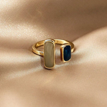 New Adjustable Colorful Drip Glaze Ring, Women Fashion Retro Geometric Gold Colour Metal Ring for Wedding Jewelry