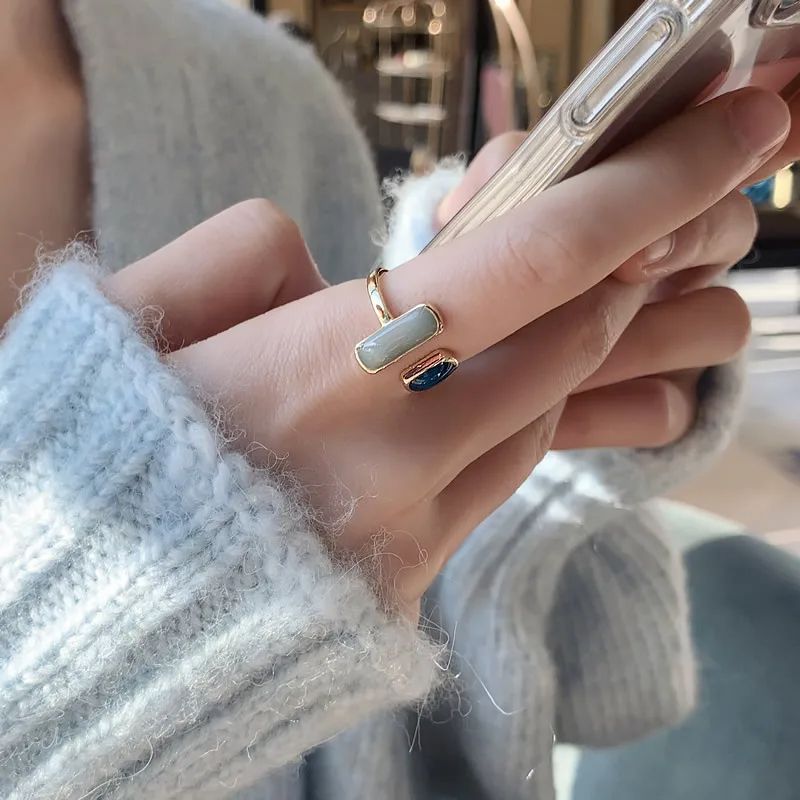 1 New Adjustable Colorful Drip Glaze Ring Women Fashion Retro Geometric Gold Colour Metal Ring For  1