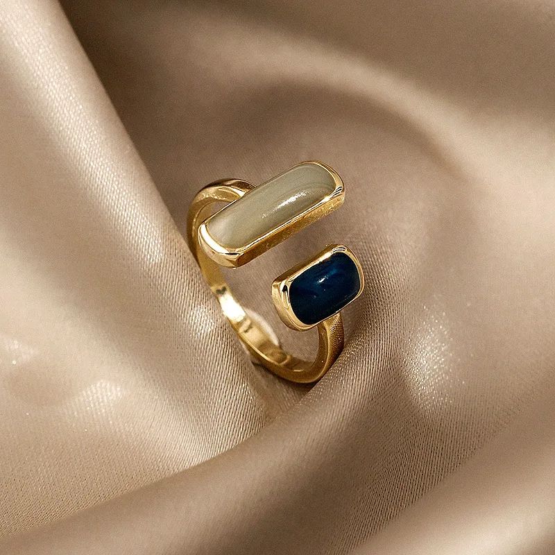 1 New Adjustable Colorful Drip Glaze Ring Women Fashion Retro Geometric Gold Colour Metal Ring For  2