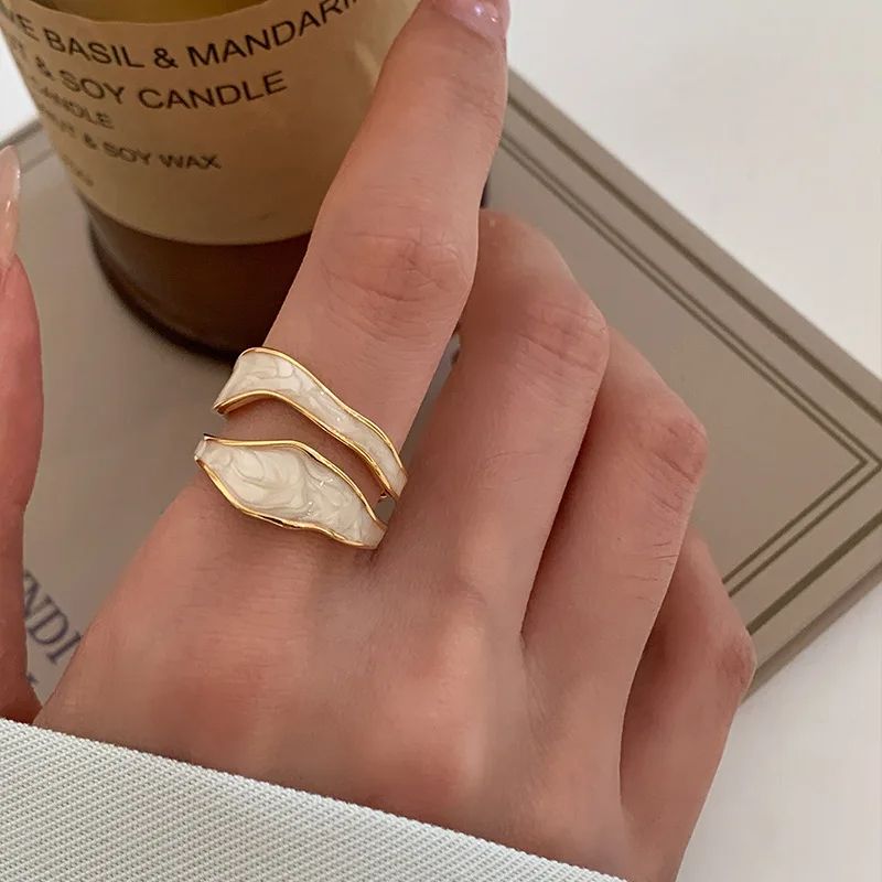 1 New Adjustable Colorful Drip Glaze Ring Women Fashion Retro Geometric Gold Colour Metal Ring For  3