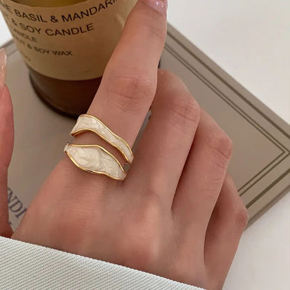 1 New Adjustable Colorful Drip Glaze Ring Women Fashion Retro Geometric Gold Colour Metal Ring For  3