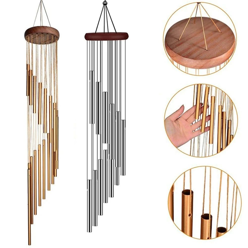 Aluminum Alloy Wind Chimes with Hook Gold/Silver Bells for Outside Garden Yard Wedding Memorial Party Decoration Gifts