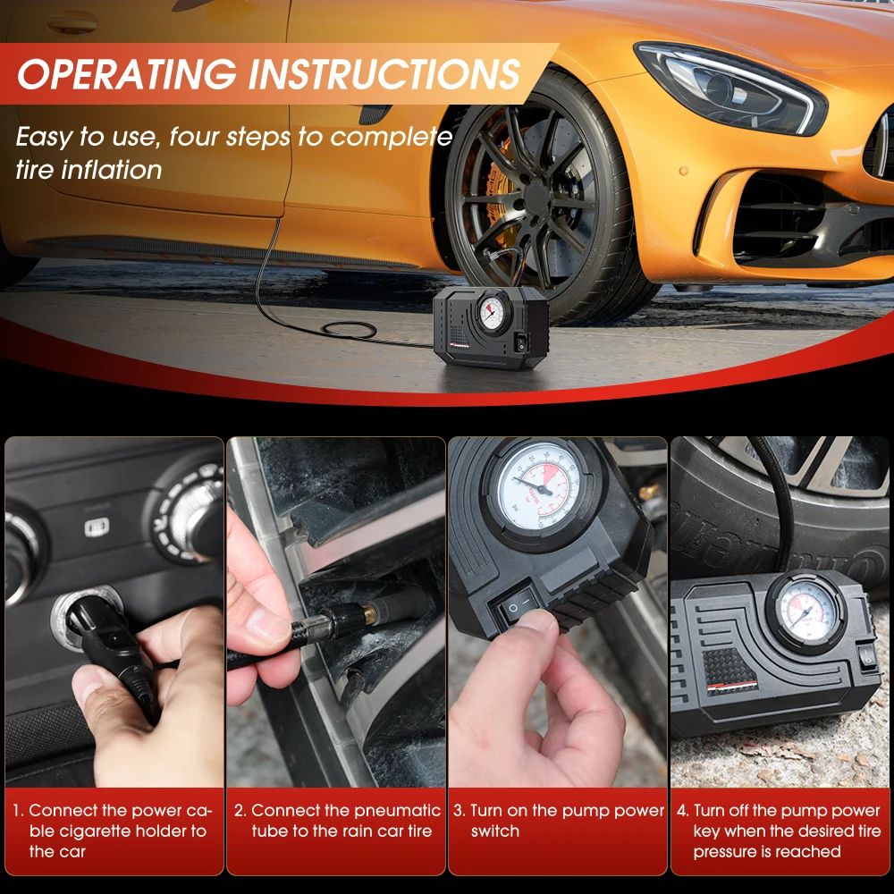Mini Air Pump Tire Inflator  Electric Portable Air Compressor For Car Motorcycle  Bicycle Compact   3