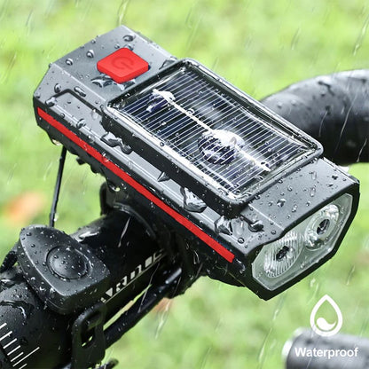 Solar Bicycle Light with Horn, TYPE-C Rechargeable MTB Road Bike Front Lamp & Flashlight with Battery