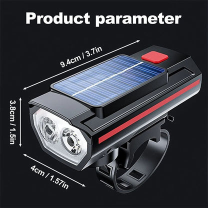 Solar Bicycle Light With Horn TYPEC Rechargeable MTB Road Bike Front Lamp  Flashlight With Battery 5
