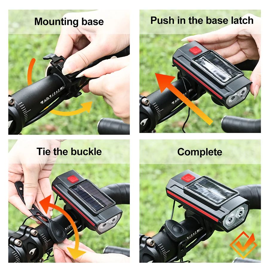 Solar Bicycle Light With Horn TYPEC Rechargeable MTB Road Bike Front Lamp  Flashlight With Battery 4