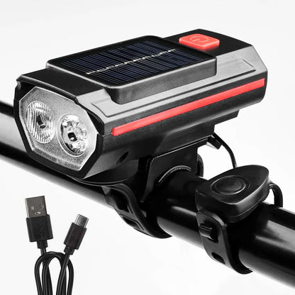 Solar Bicycle Light With Horn TYPEC Rechargeable MTB Road Bike Front Lamp  Flashlight With Battery 9