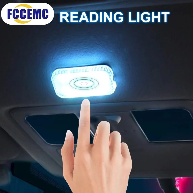LED Touch Light Mini Wireless Car Interior Lighting, USB Rechargeable Auto Roof Ceiling Lamp for Door Foot Trunk Storage