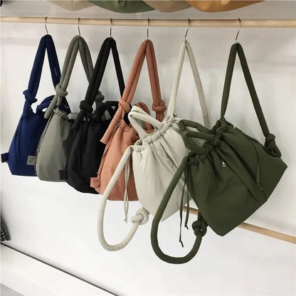 Designer Soft Puffer Nylon Tote Bag, Casual Vintage Large Capacity Women Shoulder & Crossbody Handbag