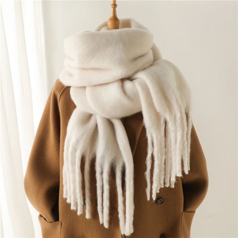 Winter Scarf for Women Cashmere Warm Solid Pashmina Blanket Wrap Long Thick Soft Shawl with Big Tassels Poncho Bufanda