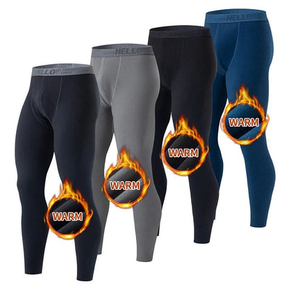 Men Winter Warm Pants, Solid Color Slim Fit Leggings, Comfortable Thermal Autumn Pants, Plus Size
