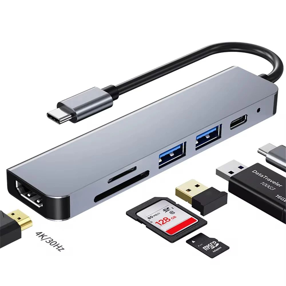 6-in-1 USB C Hub with 4K HDMI, 87W PD Charging, USB 3.0 Ports – Type-C Dock for MacBook Pro, Nintendo Switch & More